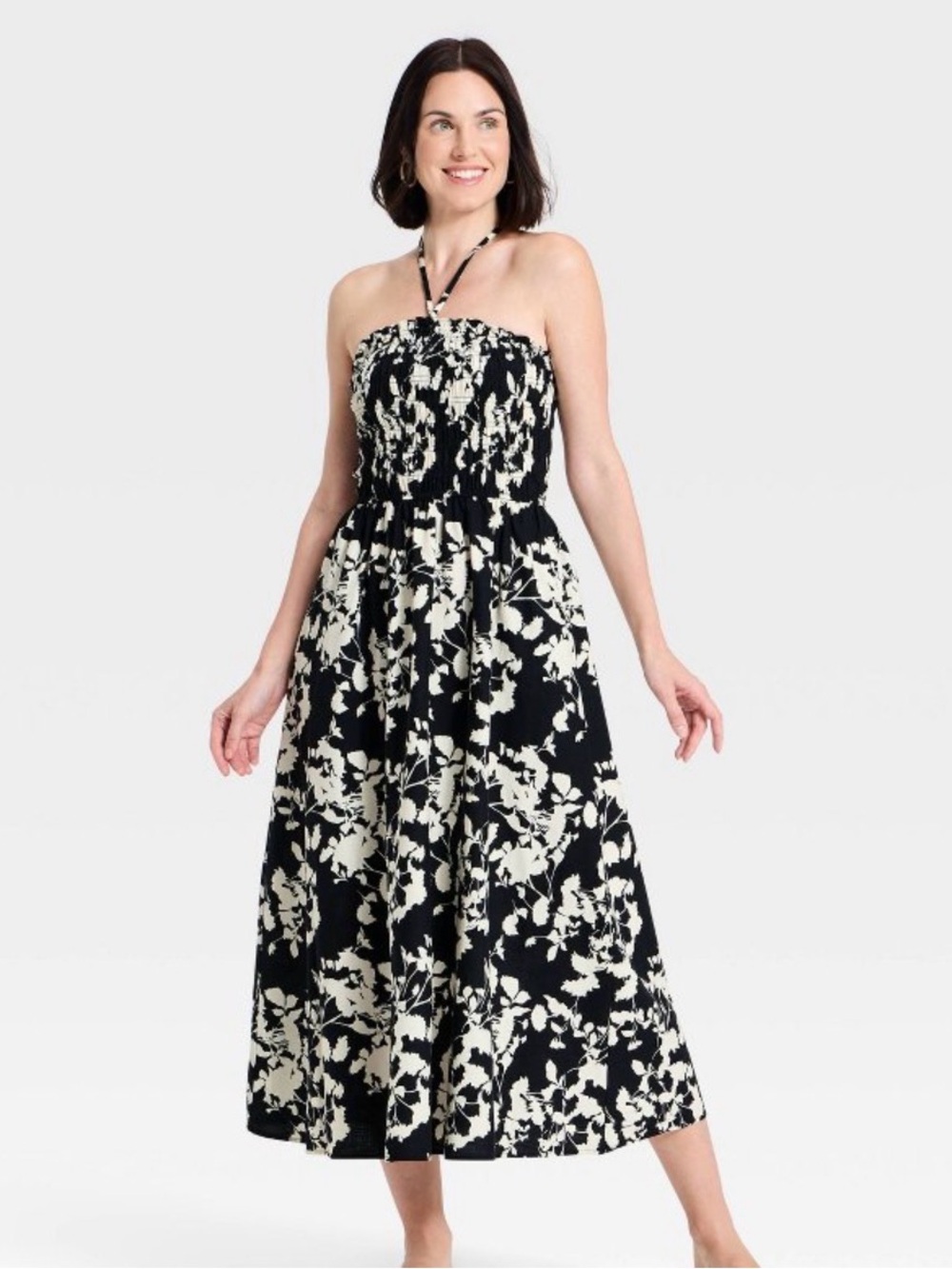 🔘a new day Black and Cream Floral Halter Maxi Dress